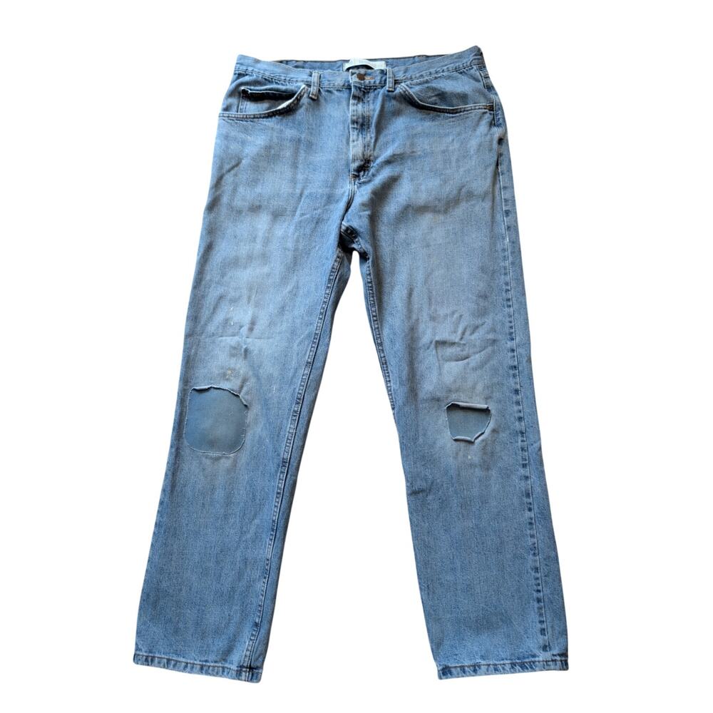 Lee Men Regular Straight Leg Jeans Light Wash 38x32 Distressed Paint Splatter